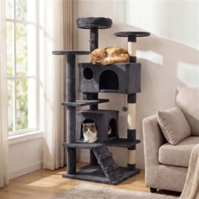 52" Tall Cat Tree Tower With Perches & Condos, Multi-Cat Playground With Scratching Posts (Dark Gray)
